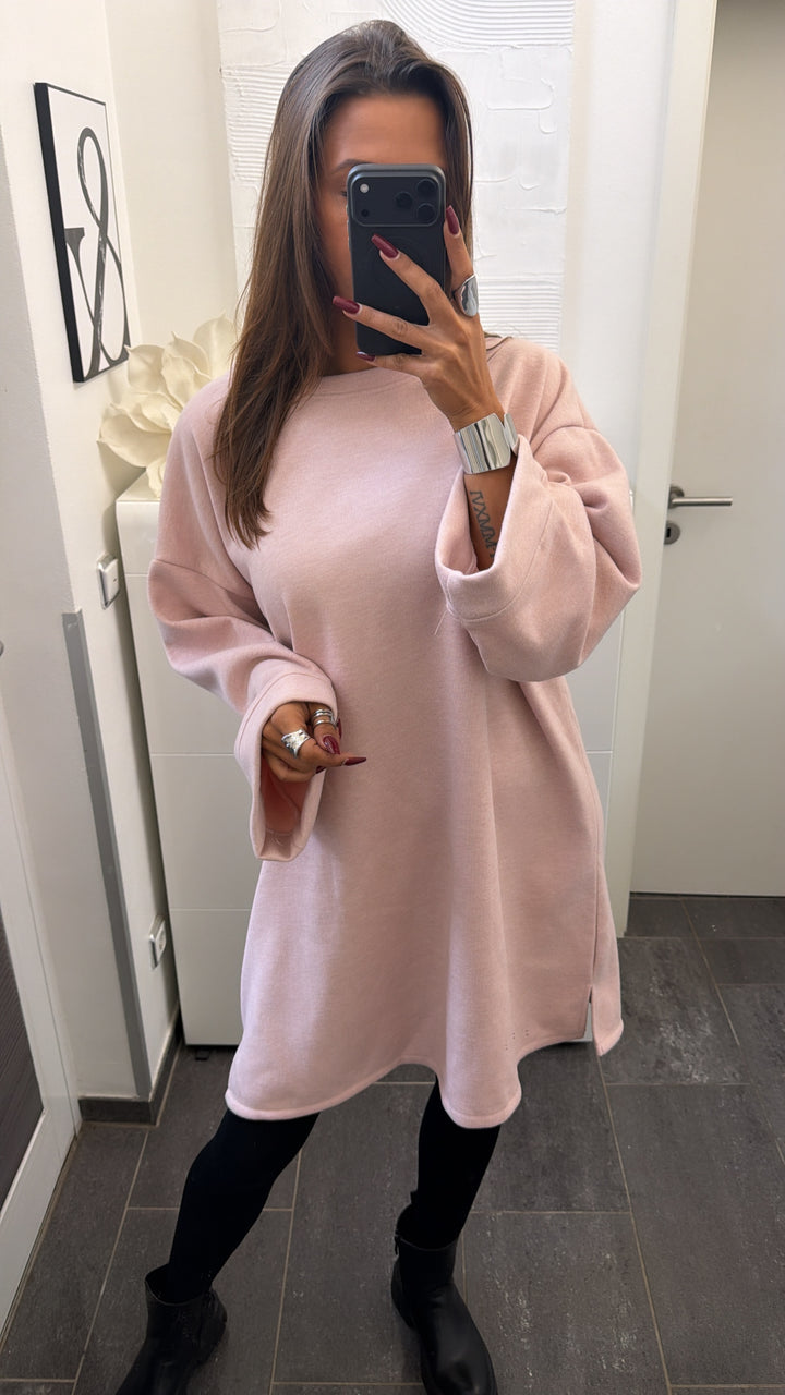 ultra oversize Sweat Kleid mit seitlichen Schlitzen, gefüttert / rosa Art. 16518