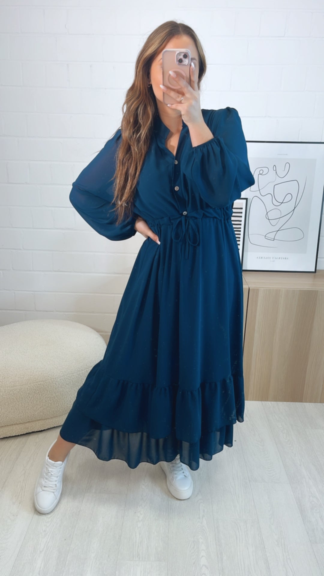 (Maxi-) Chiffon Kleid mit verstellbarer Taille / dunkel blau Art. 9693