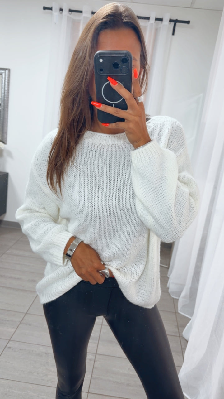 Strick Pullover mit Rundhalsausschnitt / wollweiss Art. 16157