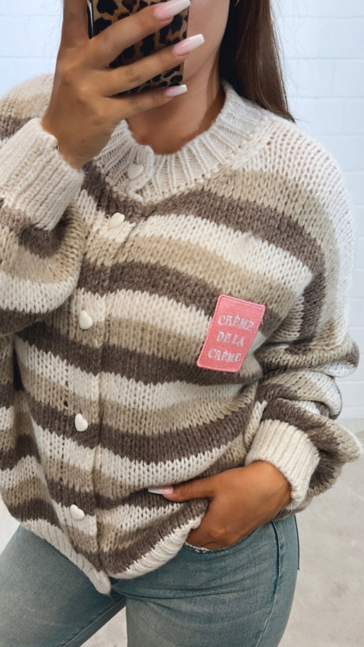 STREIFEN Cardigan " Créme de la Créme " / wollweiss - beige - braun meliert Art. 11159