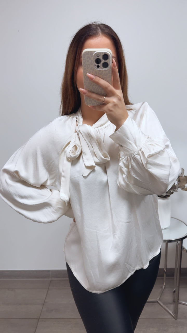 SEIDE MIX Bluse mit seitlicher Schleife / creme Art. 13467