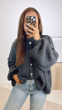 Kuschel Cardigan mit goldenen Knöpfen / anthrazit Art. 11026