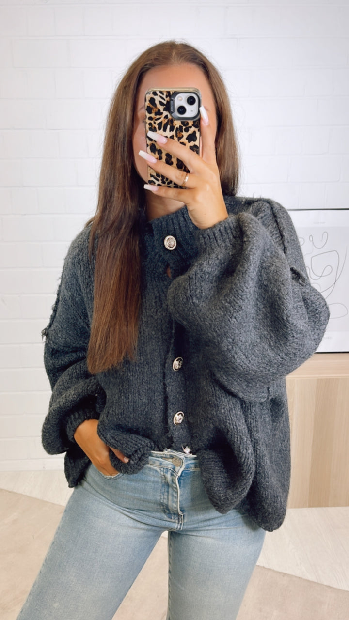 Kuschel Cardigan mit goldenen Knöpfen / anthrazit Art. 11026