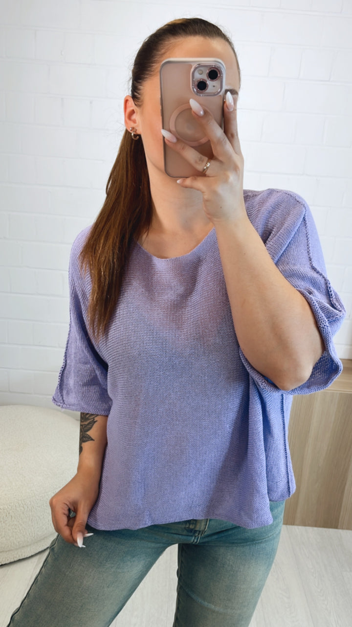 weites Strick T-Shirt Oberteil / flieder Art. 9755