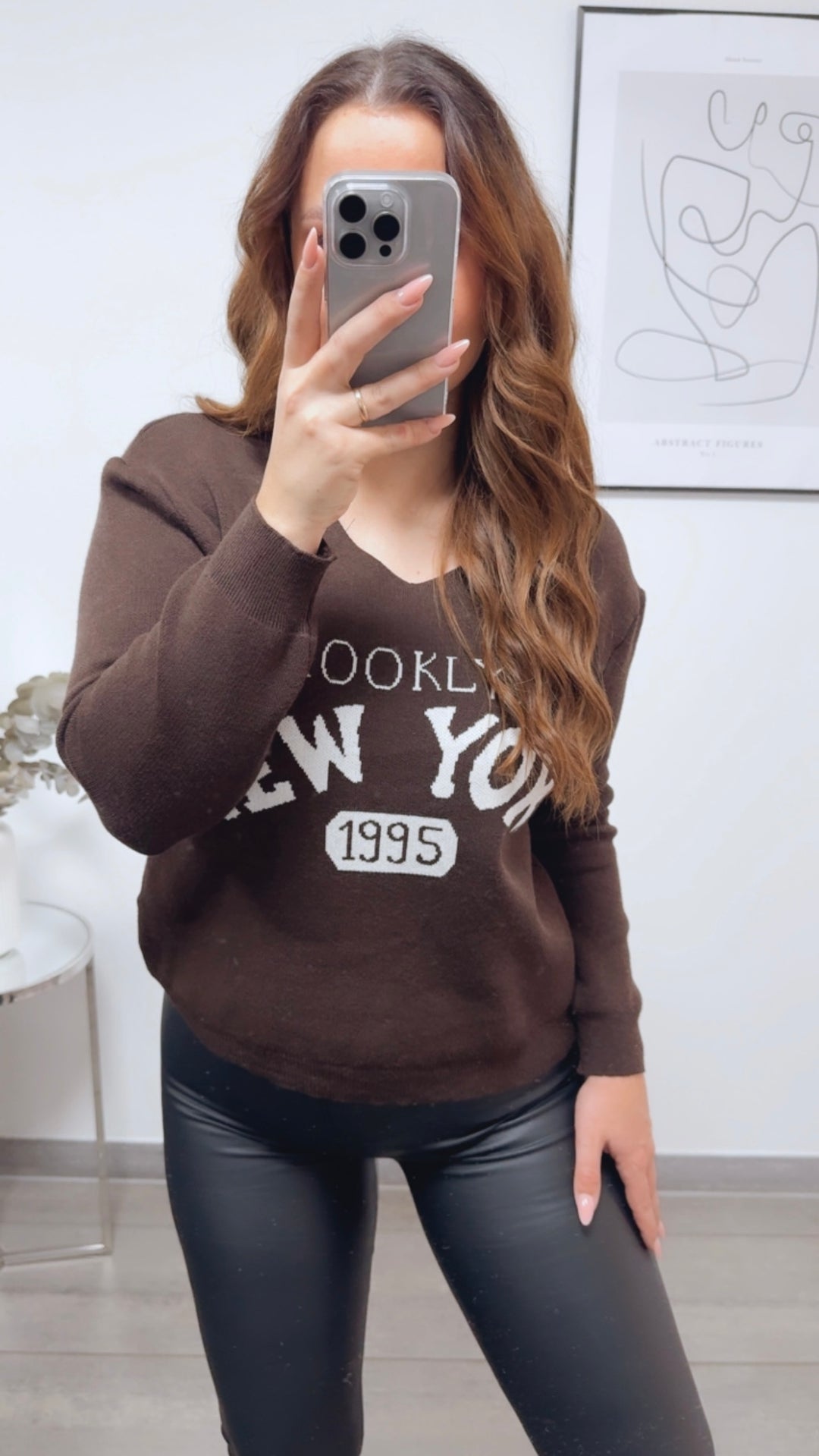 weicher Strick Pullover " New York " / Schoko braun - weiss Art. 13145