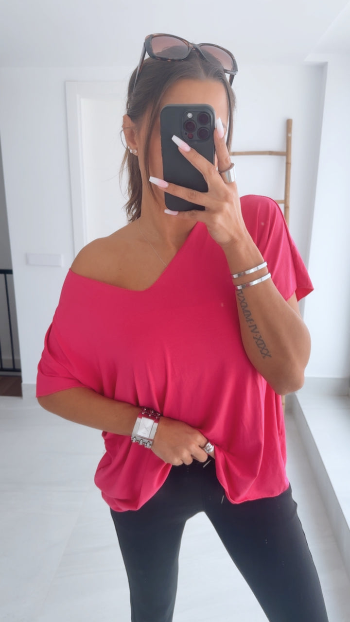 T-shirt Oberteil mit V-Ausschnitt / pink Art. 9794