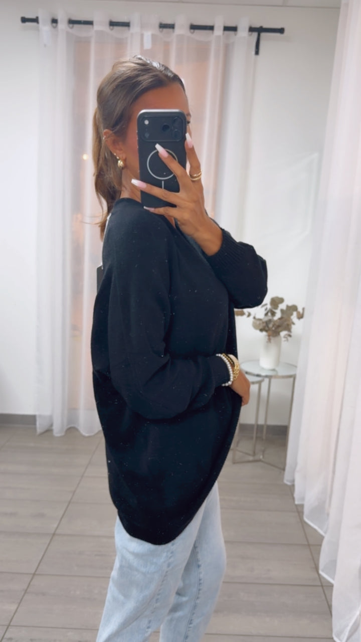 Viskose Mix Pullover mit V-Ausschnitt / schwarz Art. 16234