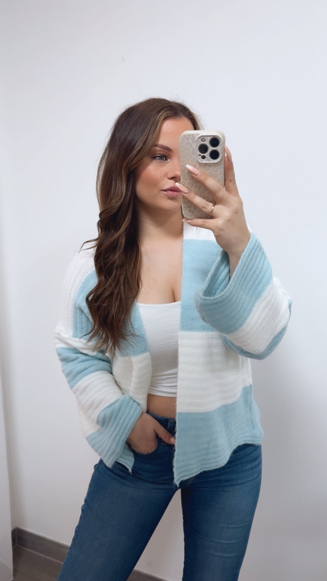 STREIFEN weiter, offener Cardigan / weiss - hell blau Art. 14685