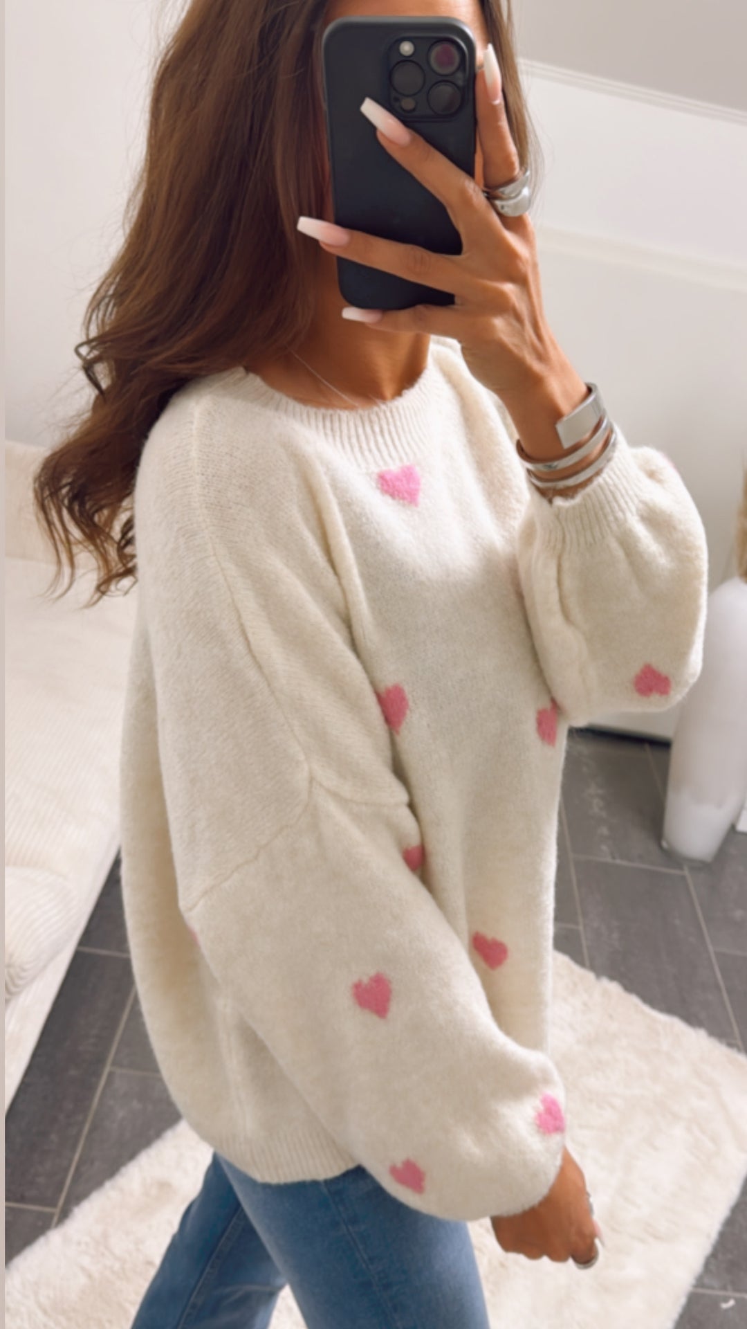 super süßer Pullover mit kleinen Herzen / creme - rosa Art. 8527