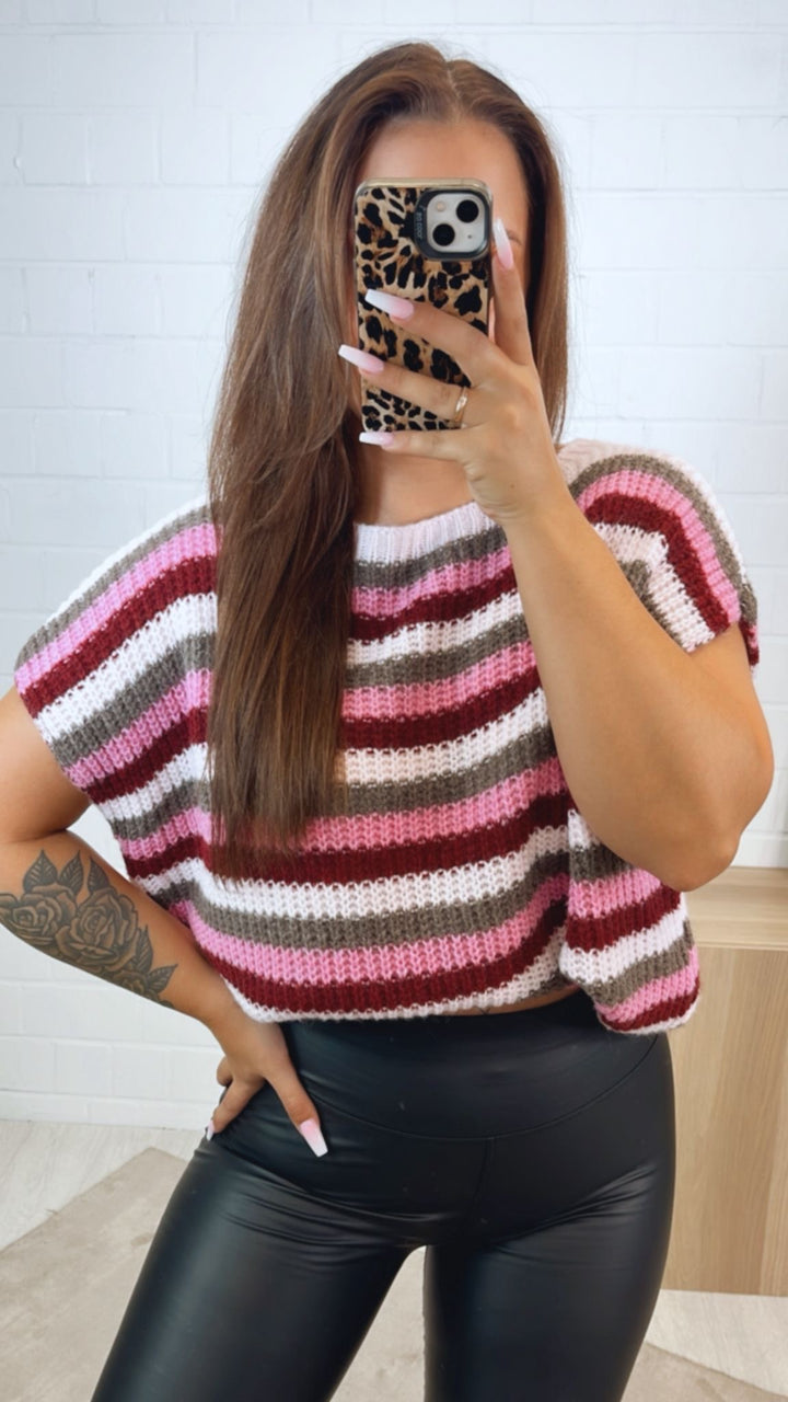 Strickpullunder im Farbmix / bordeaux - weiß - schlamm - pink Art.122352