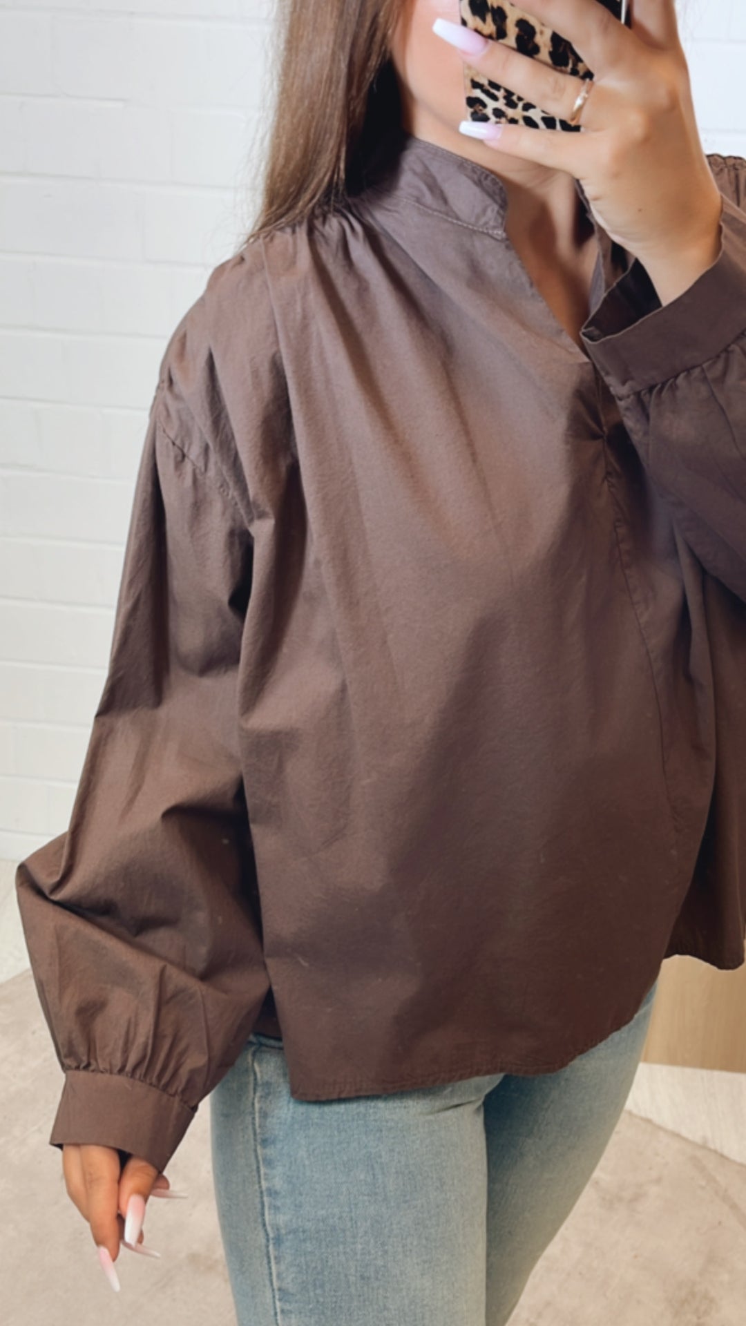 Blusen Oberteil aus festerem Stoff / mokka Art. 11198