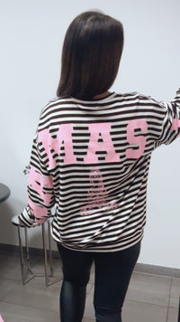 BREITE STREIFEN Pullover " all damn day " / creme - dunkel braun - soft rosa Art. 13707