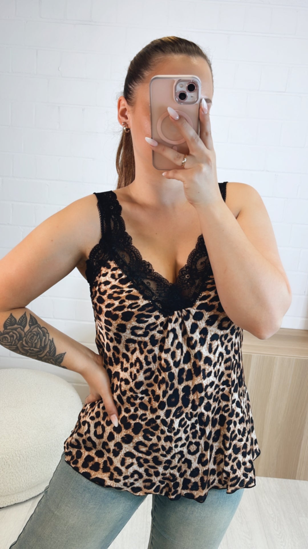 Top im Leo Look, Spitze / schwarz - beige - braun Art. 9766