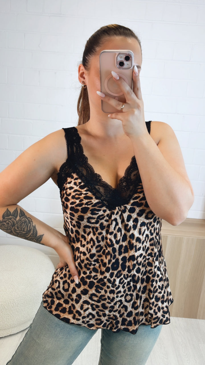 Top im Leo Look, Spitze / schwarz - beige - braun Art. 9766