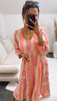 (Midi-) PREMIUM Summer Vibe Kleid / creme - orange - pink Art. 9164