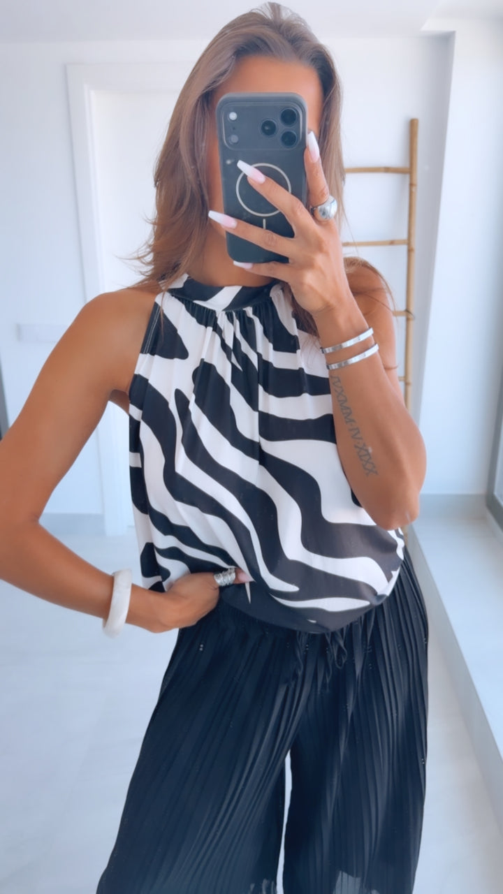 VORBESTELLUNG! ZEBRA ärmelloses Top / schwarz - creme Art. 15209