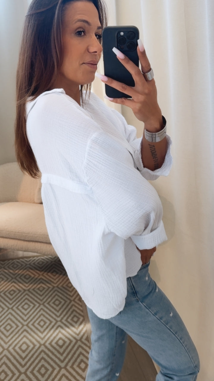 KURZE Oversize Musselin Bluse / weiss Art. 3140