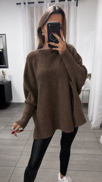 Cozy Oversize Pullover mit Fledermausärmeln / Schoko braun Art. 16509