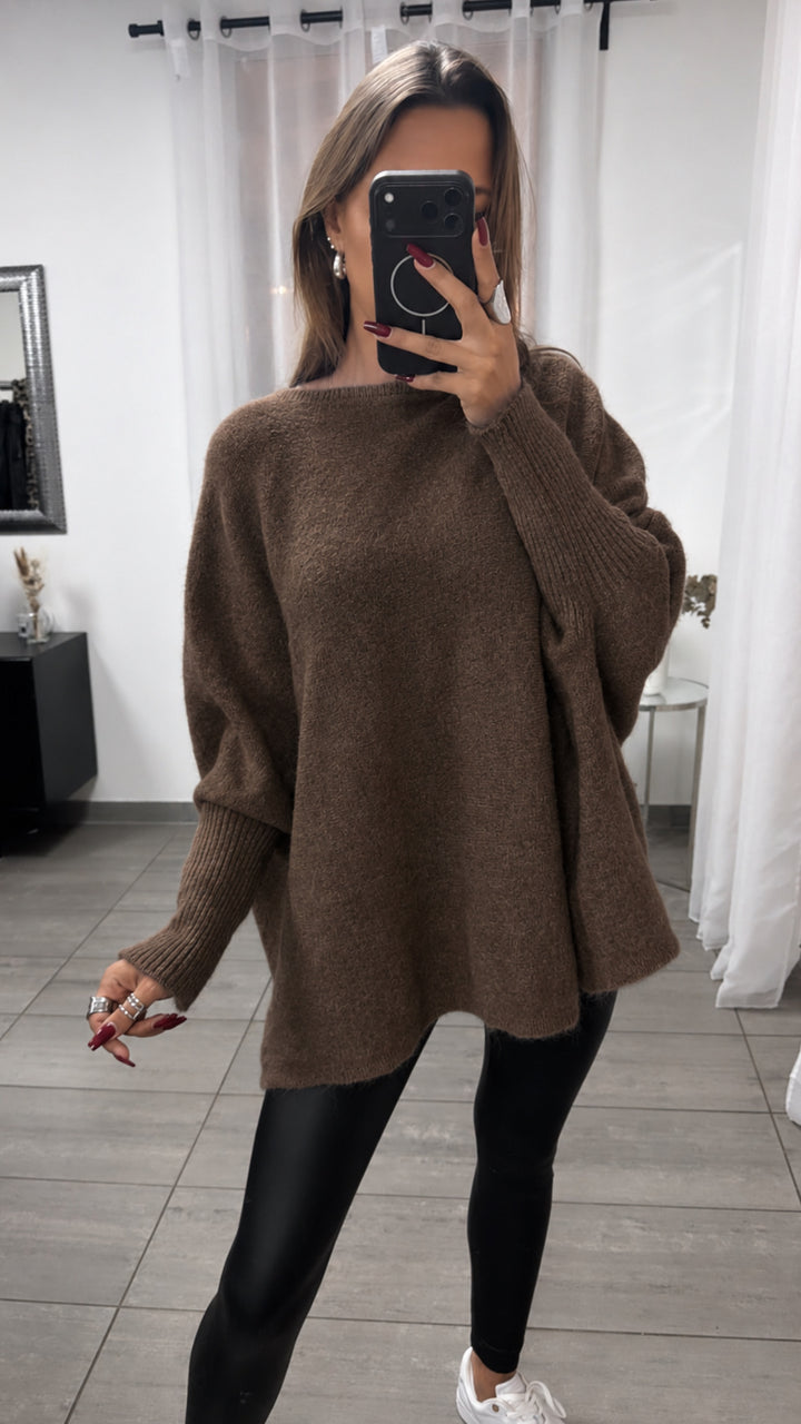 Cozy Oversize Pullover mit Fledermausärmeln / Schoko braun Art. 16509