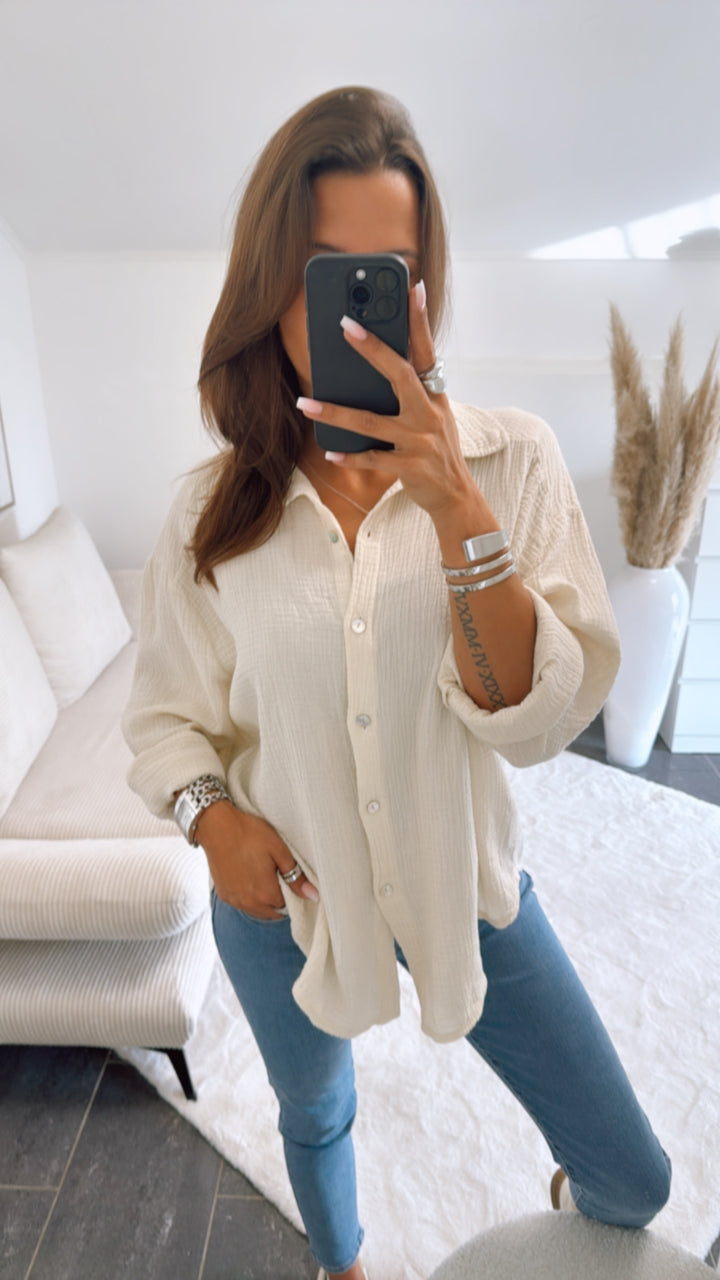 KURZE Oversize Musselin Bluse / Vanille  Art. 4901