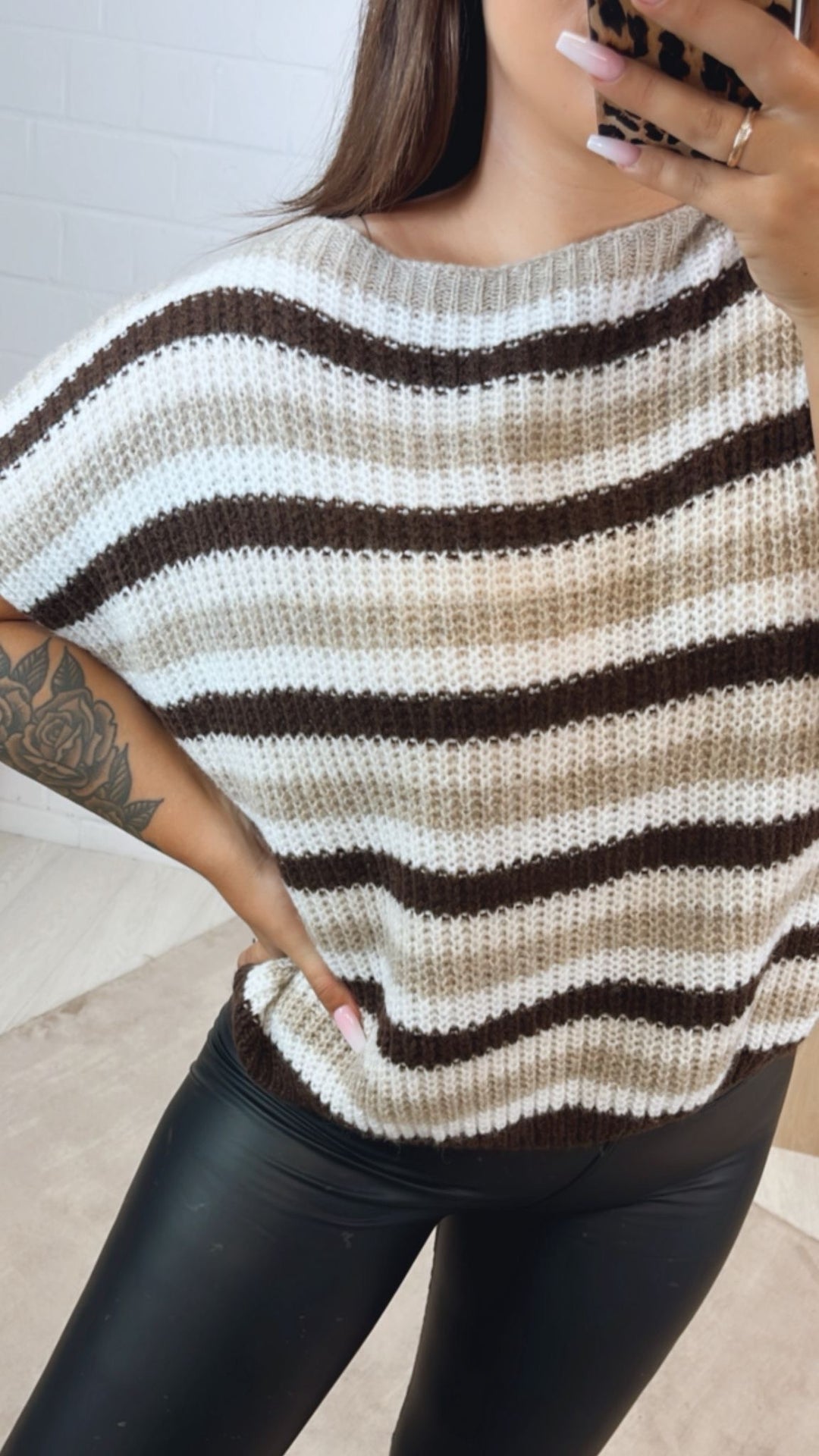 Strickpullunder im Farbmix / braun - weiß - beige Art.122354