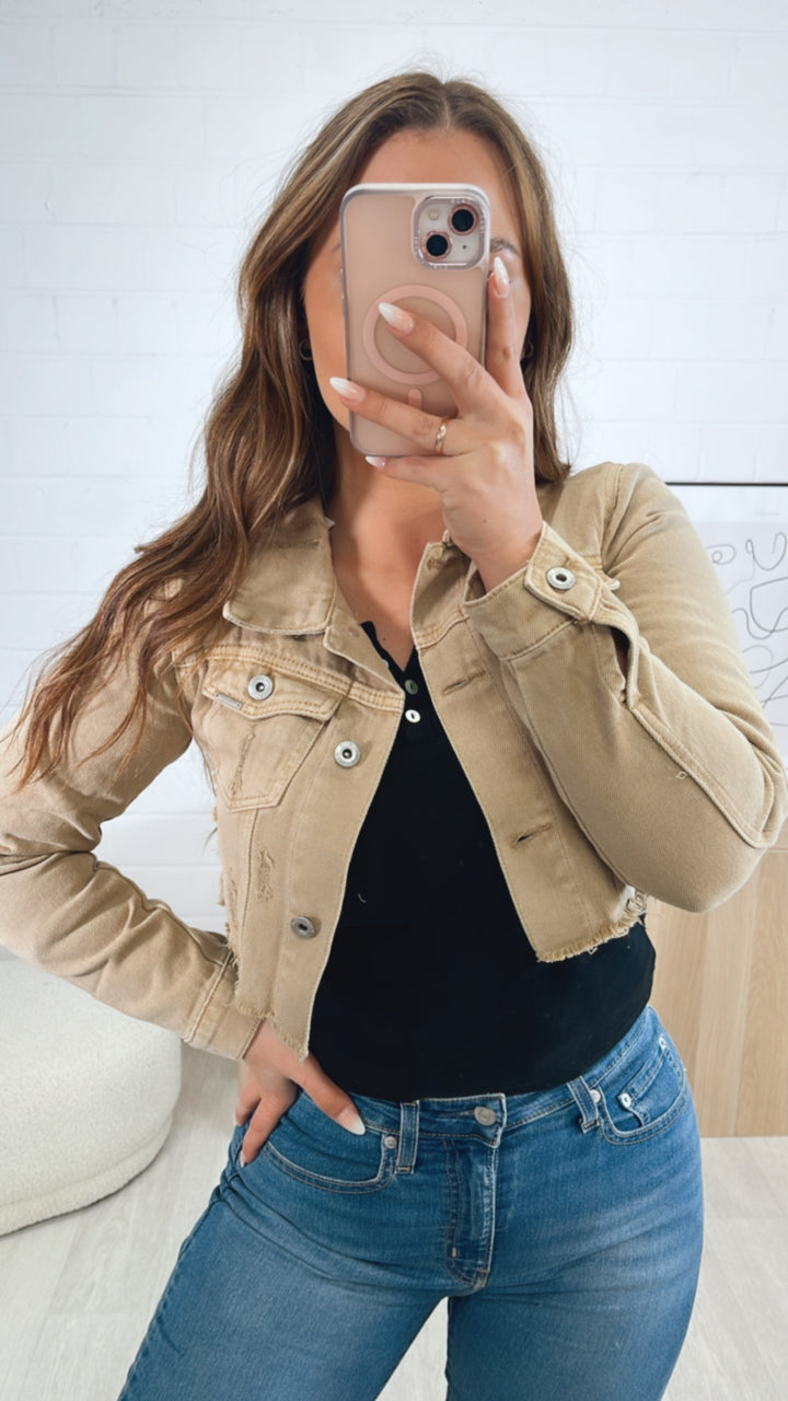 Crop Jeansjacke mit used - Elementen / sand Art. 9522
