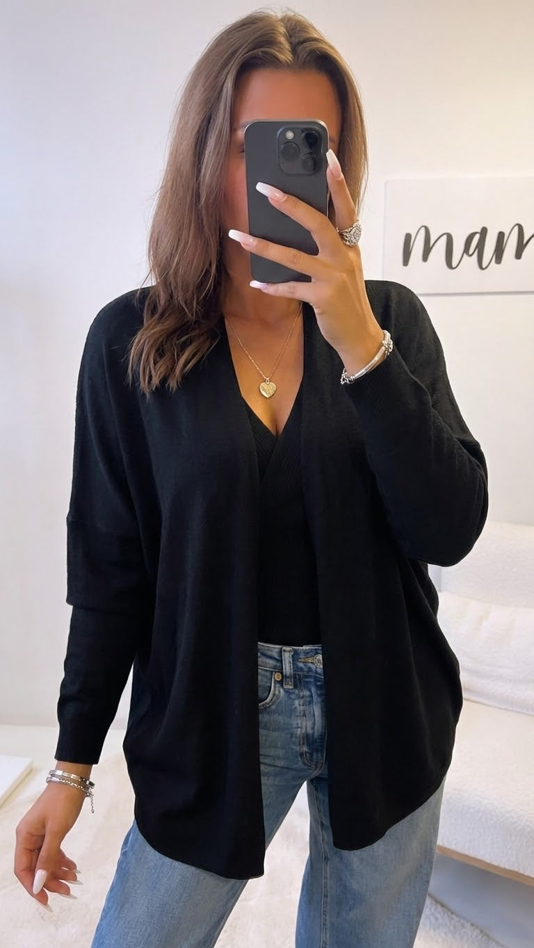 leichter Feinstrick Cardigan, offen / schwarz Art. 15472