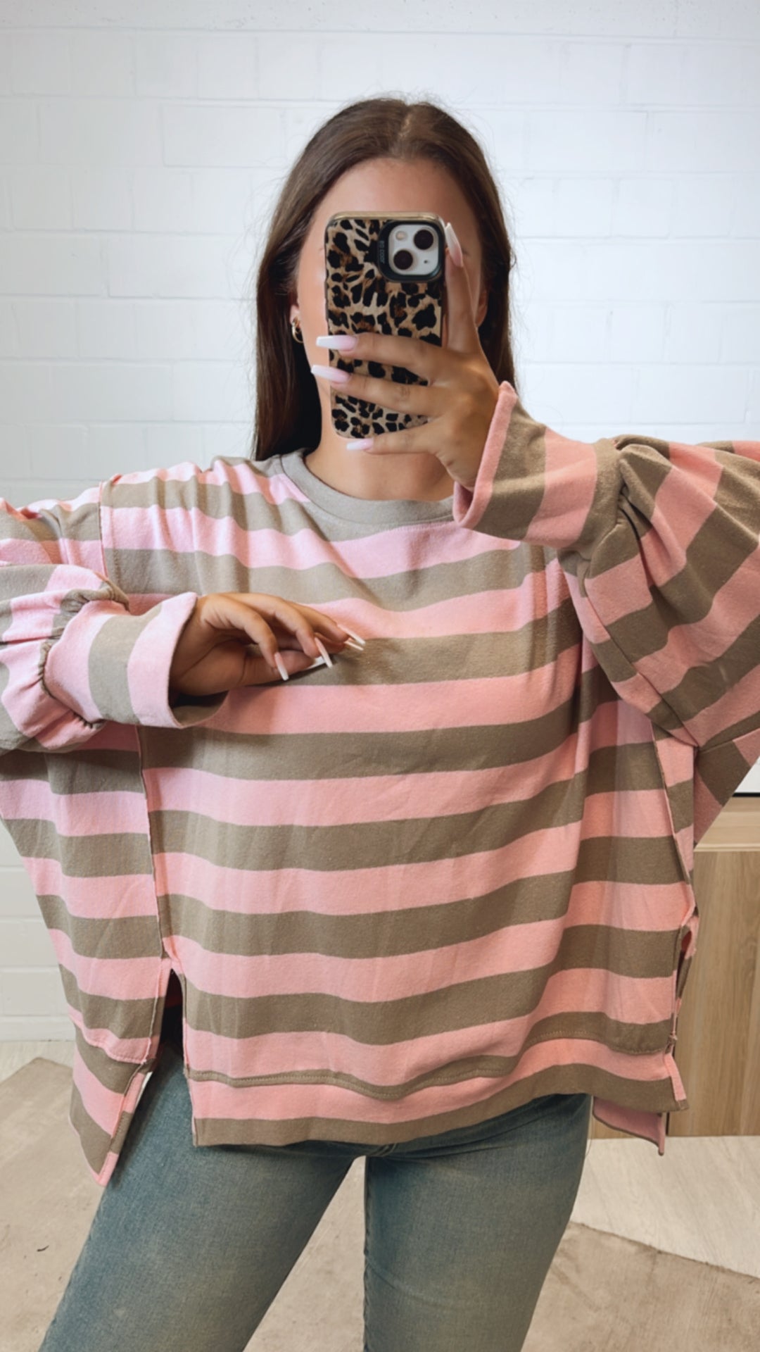 STREIFEN Sweater, Ziernähte / light taupe - rosa Art. 11153