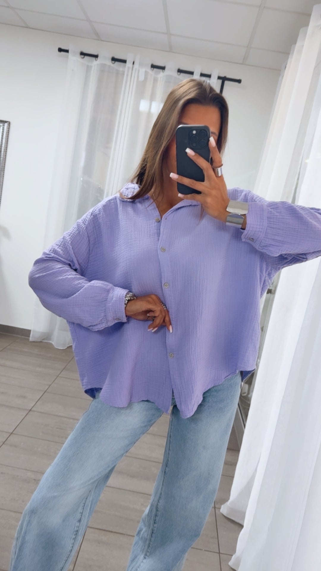 KURZE Oversize Musselin Bluse / flieder Art. 3156