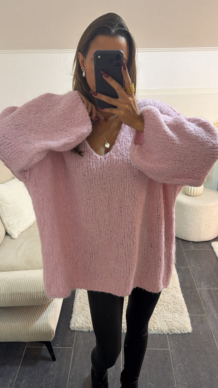 Kuscheliger Oversize - Pullover V-Ausschnitt / rosa Art. 16606
