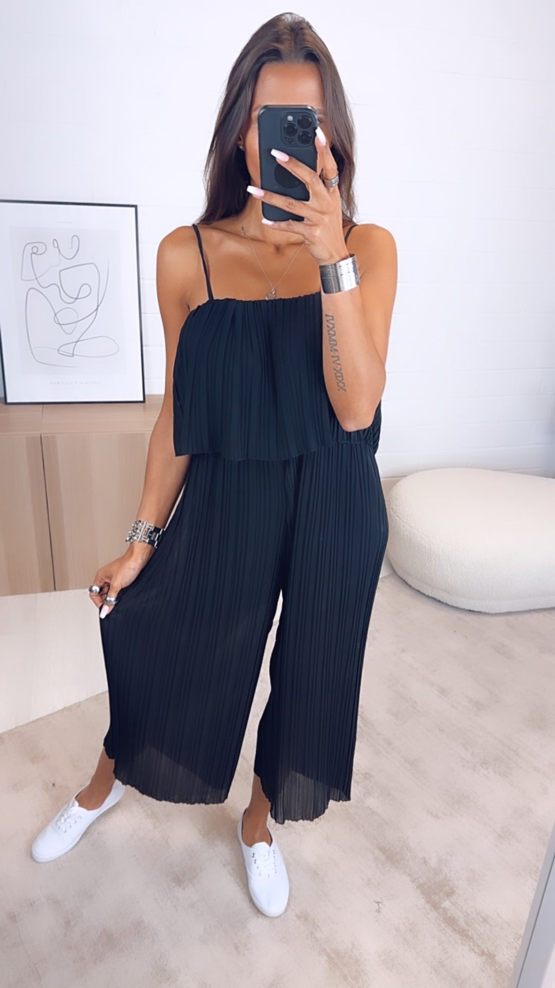 Plissee Jumpsuit / schwarz Art. 0564