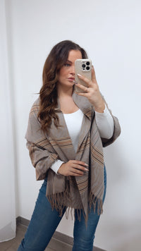 Statement Schal – Mix aus Streifen & Animal / grau - taupe - orange Art. 14359