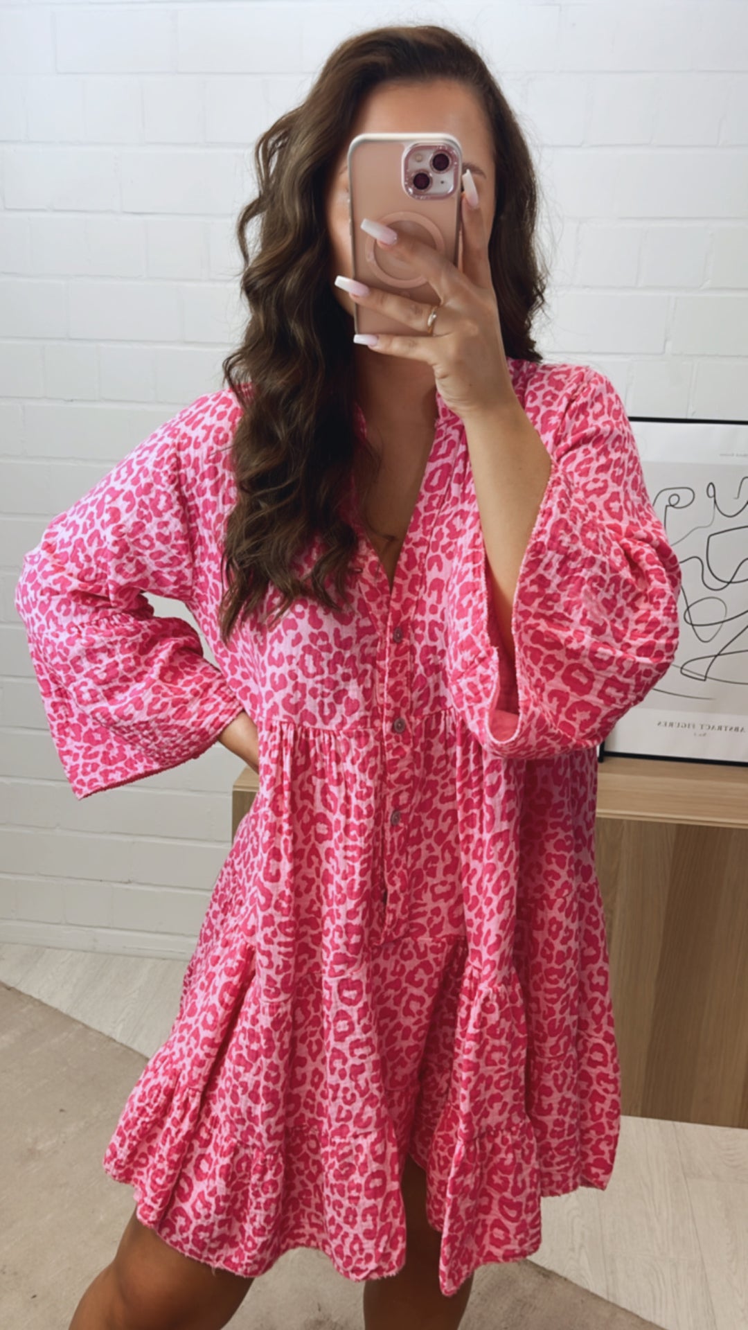 Musselin Kleid / Tunika im Leo Muster / soft pink - pink Art. 10737