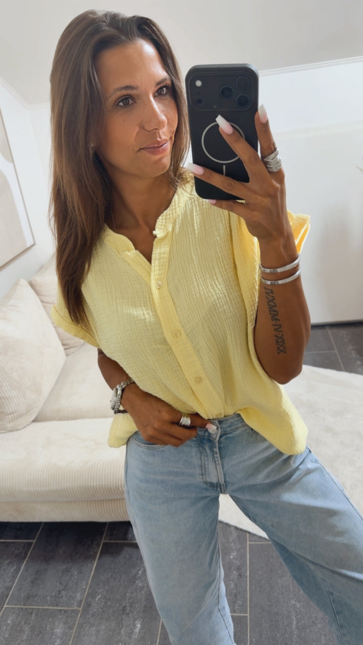 Musselin Shirt mit Knopfleiste, OHNE Kragen / soft gelb Art. 15383