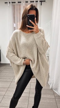 VOKUHILA oversize Strick Pullover  / dunkel beige  Art. 4877