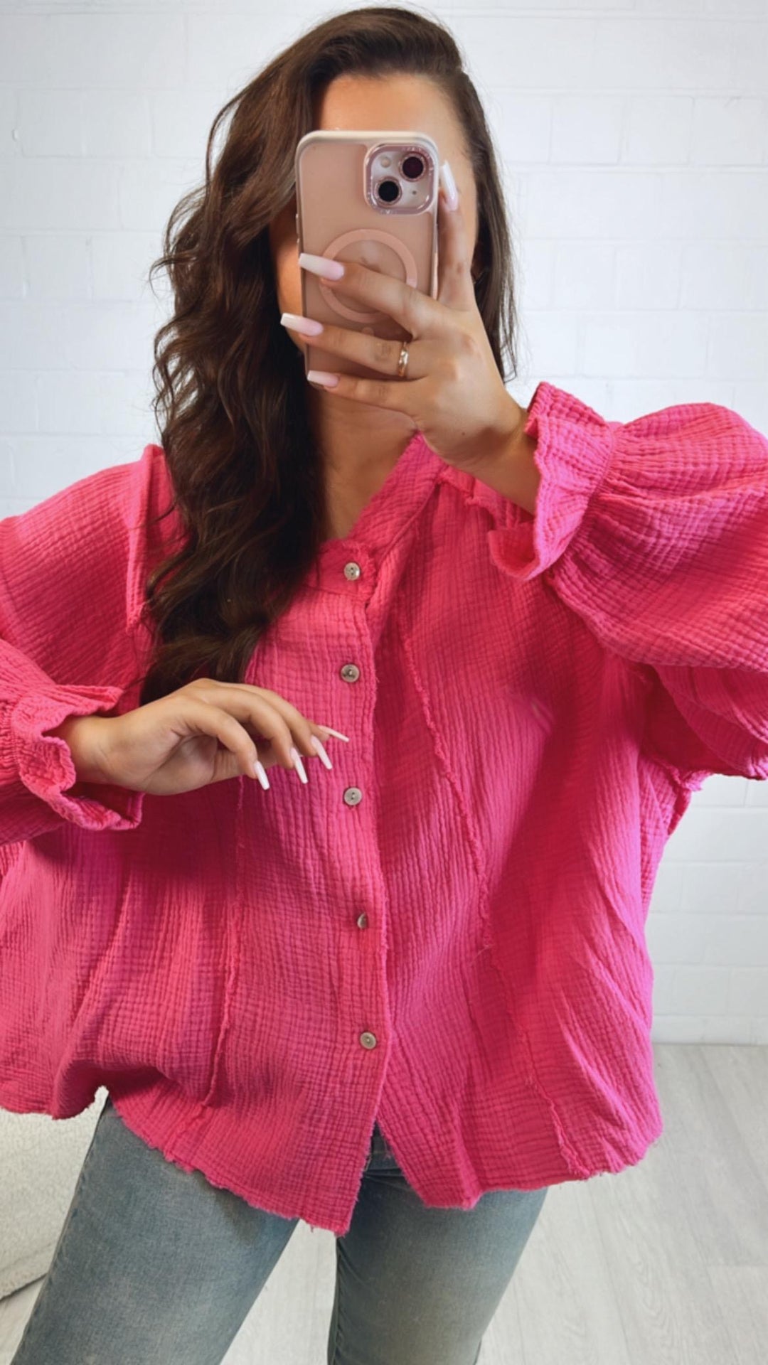 Musselin Oversize Bluse mit used - Elemente / pink Art. 10563