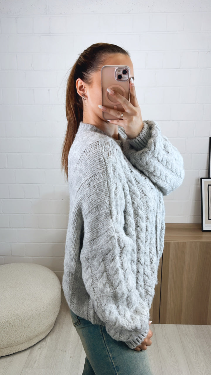 ZOPFMUSTER Strick Cardigan, goldene Knöpfe / hell grau Art. 9446