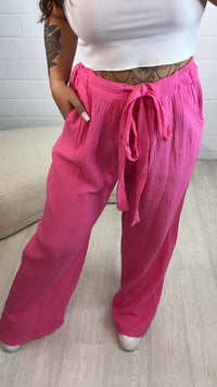 schlichte Musselin Hose, Tunnelzug mit Musselinband / pink Art. 10569