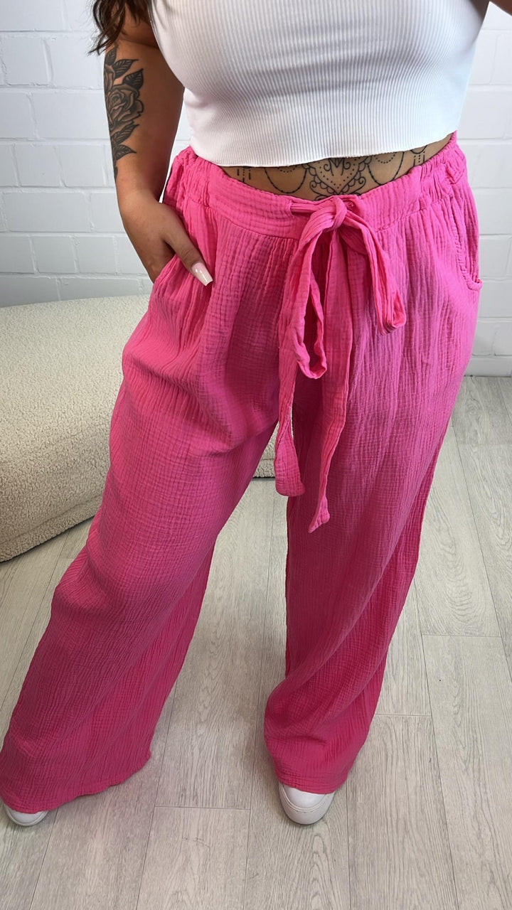 schlichte Musselin Hose, Tunnelzug mit Musselinband / pink Art. 10569