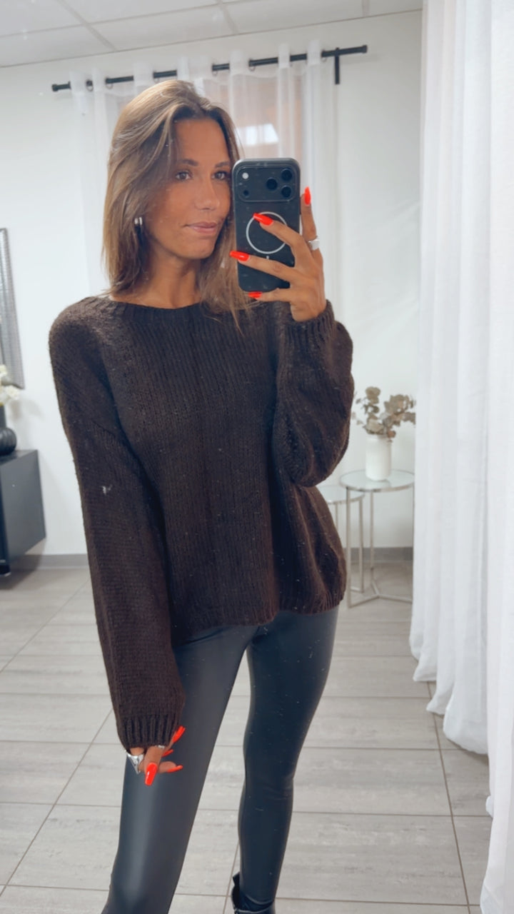 Strick Pullover mit Rundhalsausschnitt / braun Art. 16158