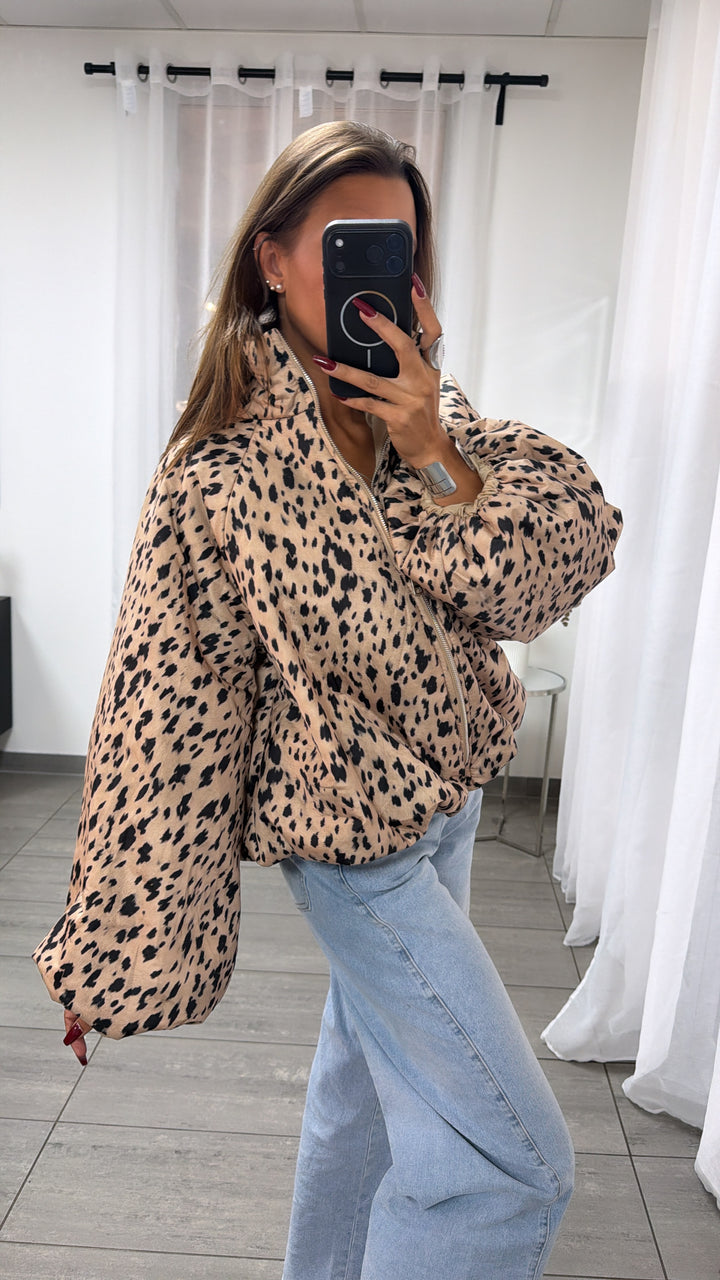 Puffer Jacke / Leo beige - schwarz Art.16485