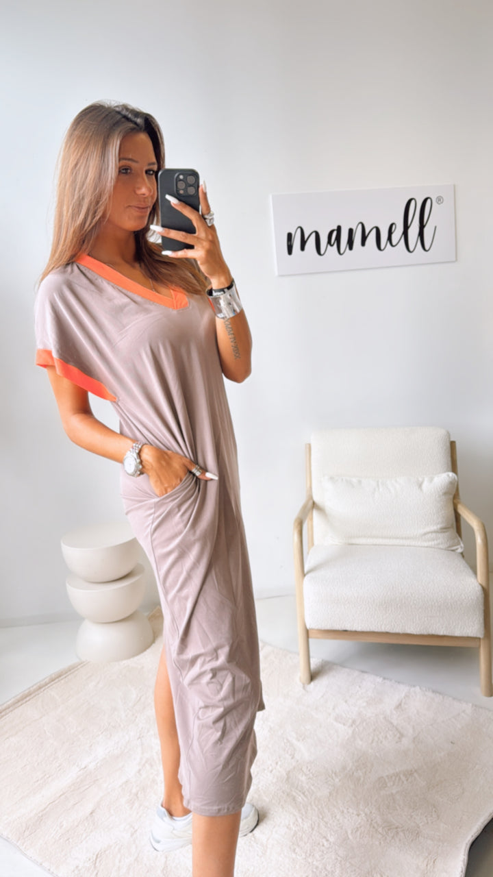 (Maxi-) T-shirt Kleid, abgesetzte Ärmel / creme - orange Art. 10827