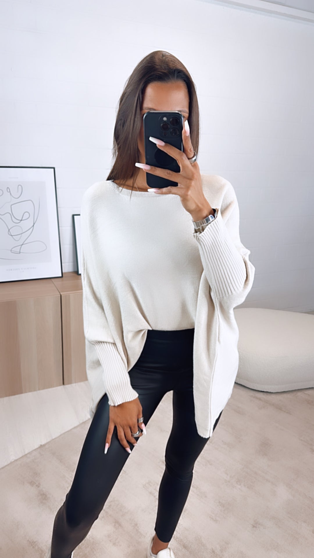 ultra weicher Pullover mit Fledermausärmeln / beige Art. 6861