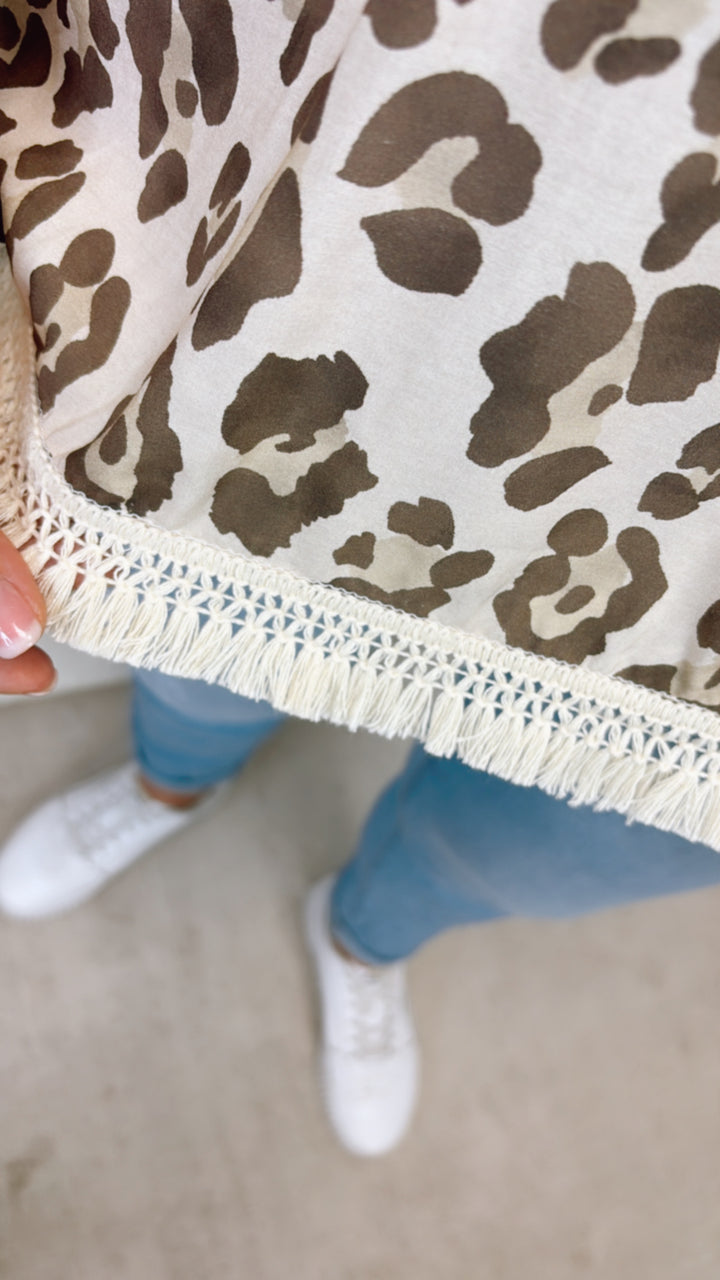 LEO Top mit Fransen Saum / creme - beige - taupe Art. 11002