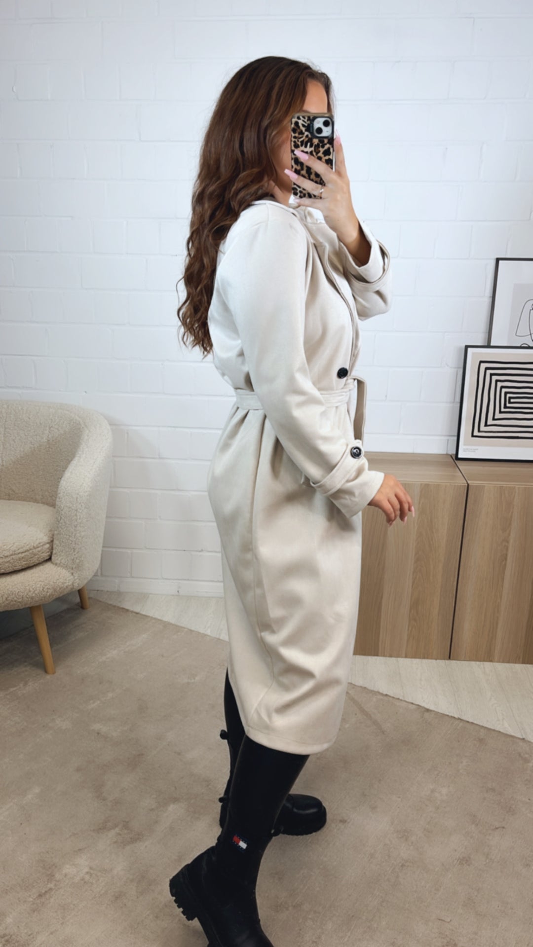 VELOURS Trenchcoat Mantel mit KNÖPFEN / creme Art. 12607