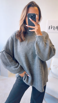 wollfreier Oversize Pullover / dunkel grau Art. 12896