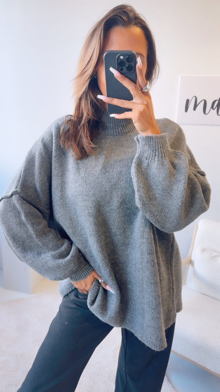 wollfreier Oversize Pullover / dunkel grau Art. 12896