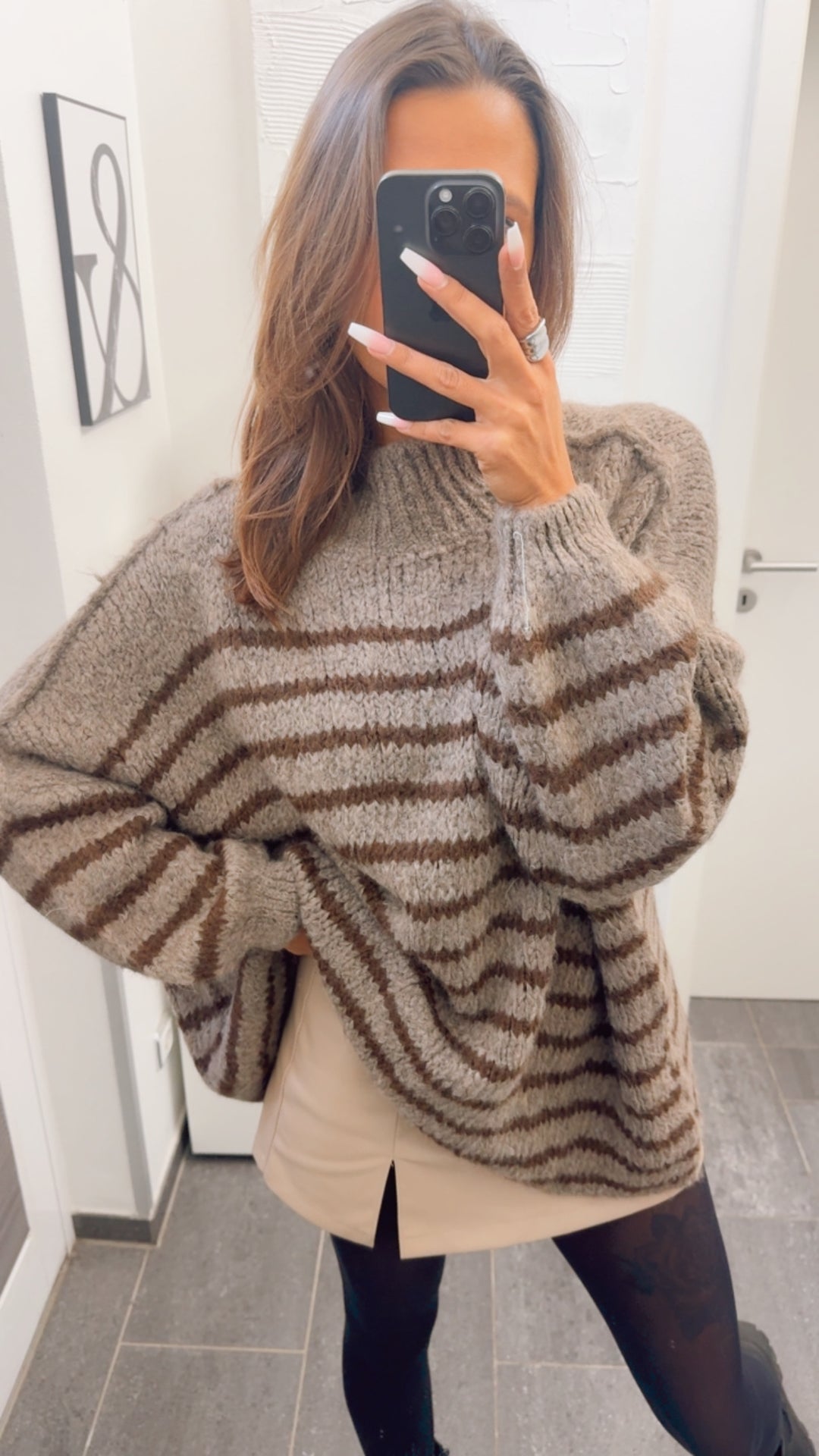 DÜNNE STREIFEN Ultra Oversize Kuschel - Pullover / braun meliert - schoko braun Art. 12704