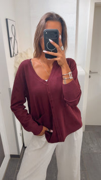 Feinstrick Cardigan mit Taschen auf der Vorderseite / dunkel rot Art.15688