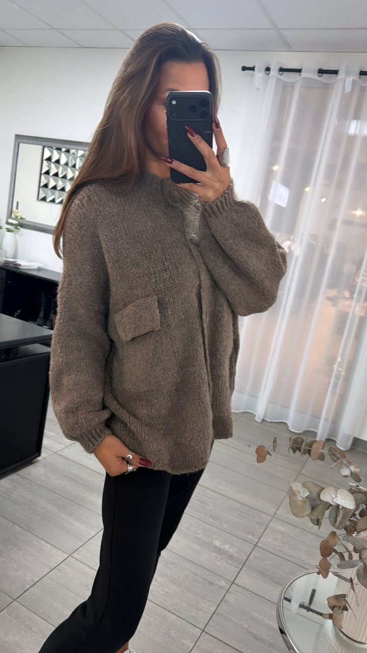 Oversize Strick Cardigan mit Taschen, Strick Knöpfe / taupe Art. 16736